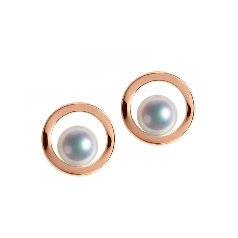 Orecchini perle Akoya - Himiko - Perla Giappone, Oro rosa - 1