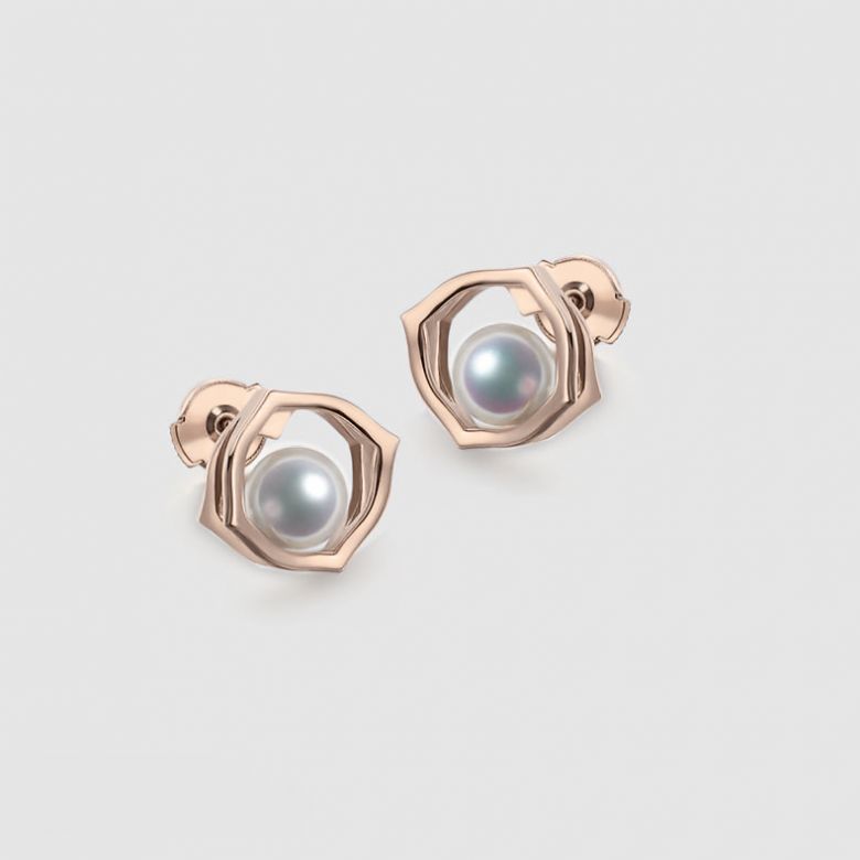Orecchini A Lobo Coco - Perle Akoya Bianche 6/6.5mm AAA - Farfalla Oro Rosa - 3