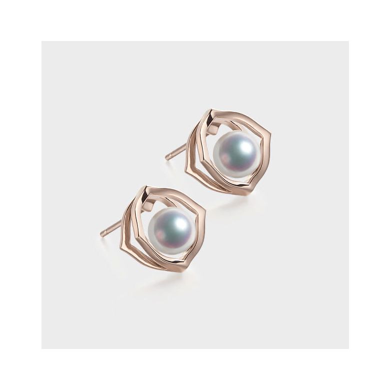 Orecchini A Lobo Coco - Perle Akoya Bianche 6/6.5mm AAA - Farfalla Oro Rosa - 5