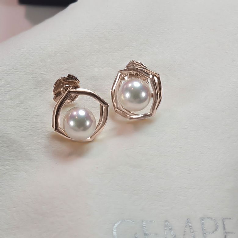 Orecchini A Lobo Coco - Perle Akoya Bianche 6/6.5mm AAA - Farfalla Oro Rosa - 6