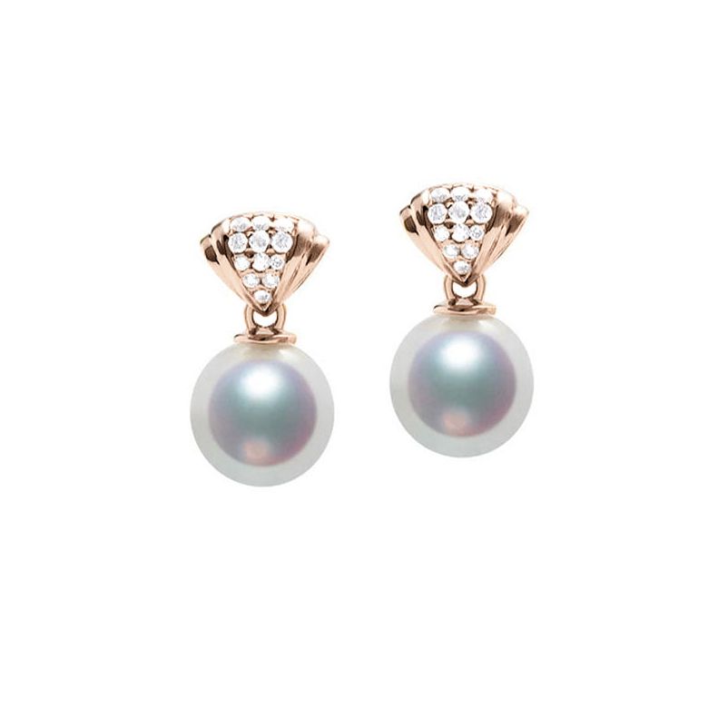 Orecchini Pendenti Sarah Bernhardt - Perle Akoya Bianche - Oro Rosa - 1