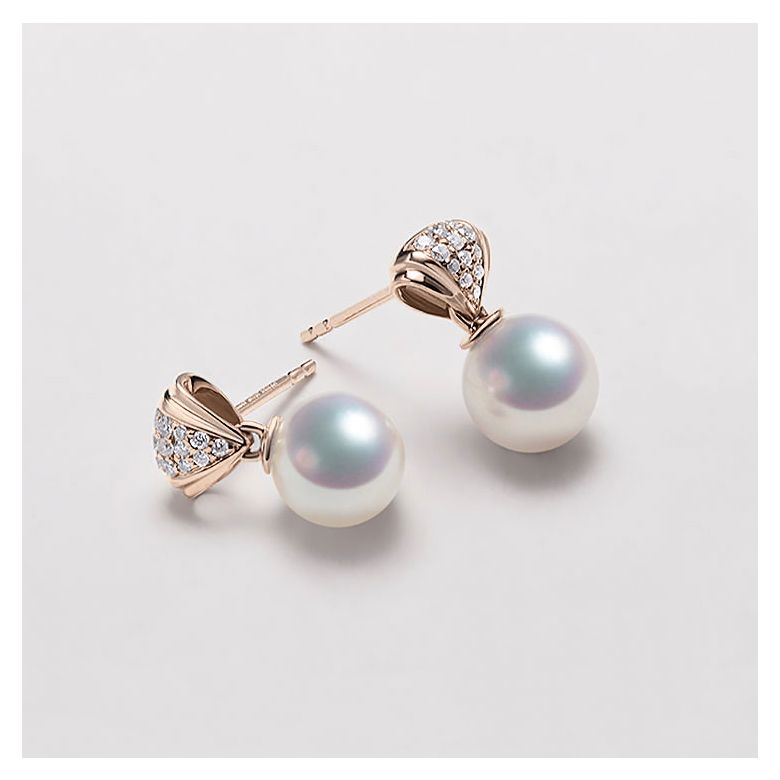 Orecchini Pendenti Sarah Bernhardt - Perle Akoya Bianche - Oro Rosa - 3