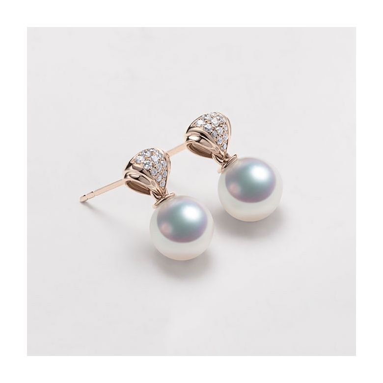 Orecchini Pendenti Sarah Bernhardt - Perle Akoya Bianche - Oro Rosa - 4