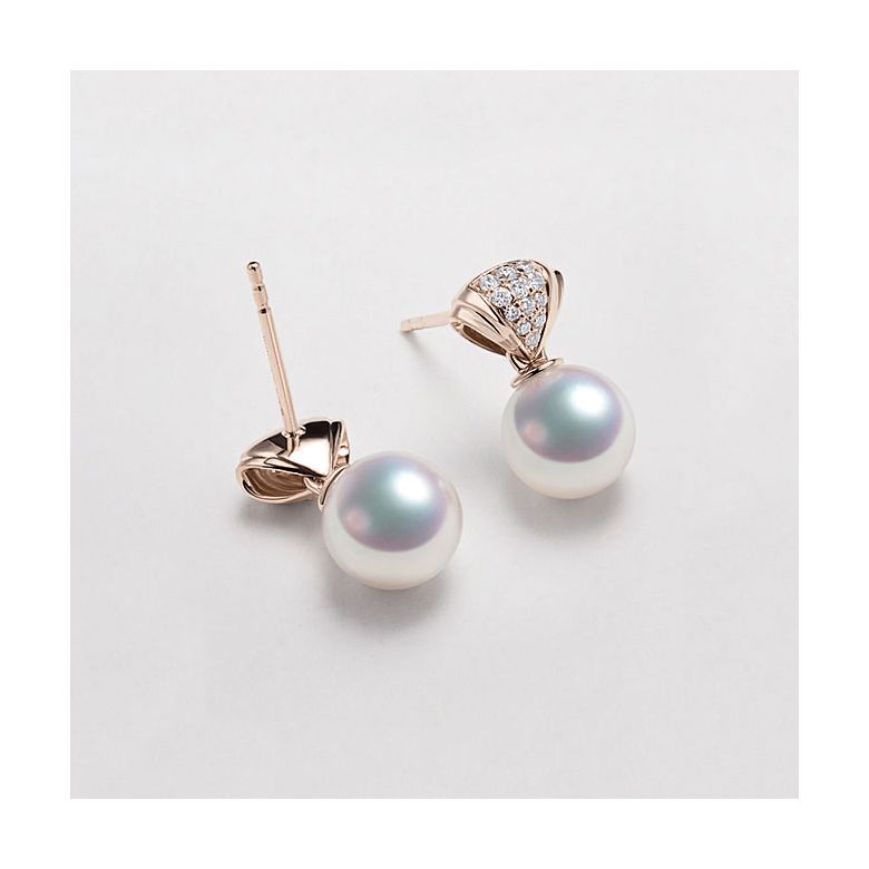 Orecchini Pendenti Sarah Bernhardt - Perle Akoya Bianche - Oro Rosa - 5
