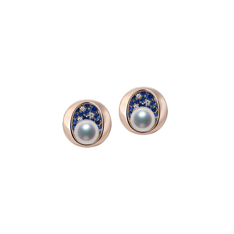 Orecchini di Perle Akoya Seiza - Diamanti, Zaffiri & Oro Rosa - 1
