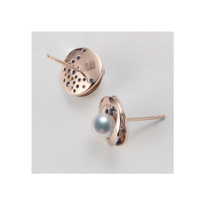 Orecchini di Perle Akoya Seiza - Diamanti, Zaffiri & Oro Rosa - 7