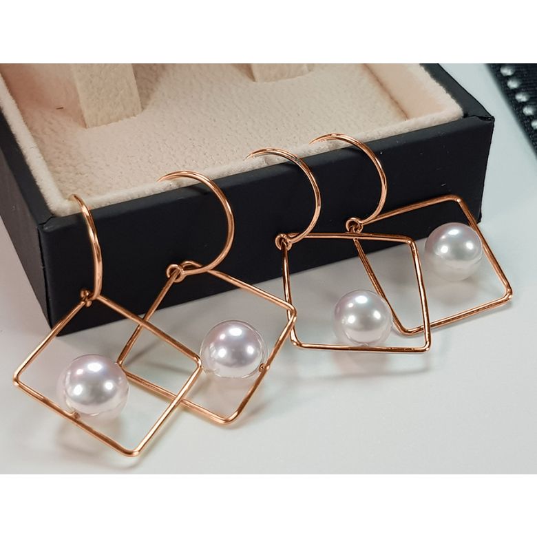 Orecchini Pendenti Chokko - Perle Akoya Bianche - Gancetti Oro Rosa - 1
