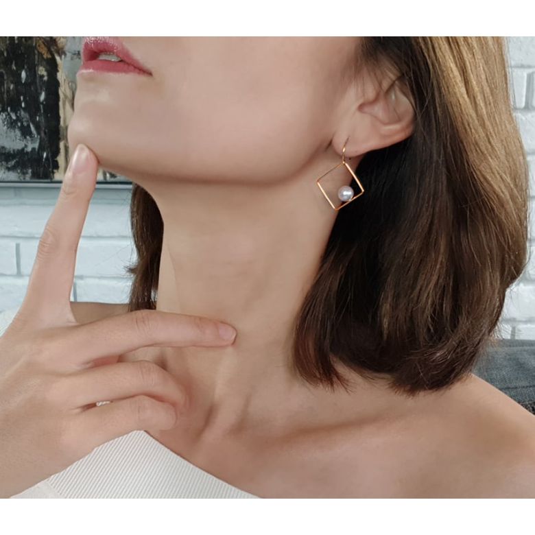Orecchini Pendenti Chokko - Perle Akoya Bianche - Gancetti Oro Rosa - 5