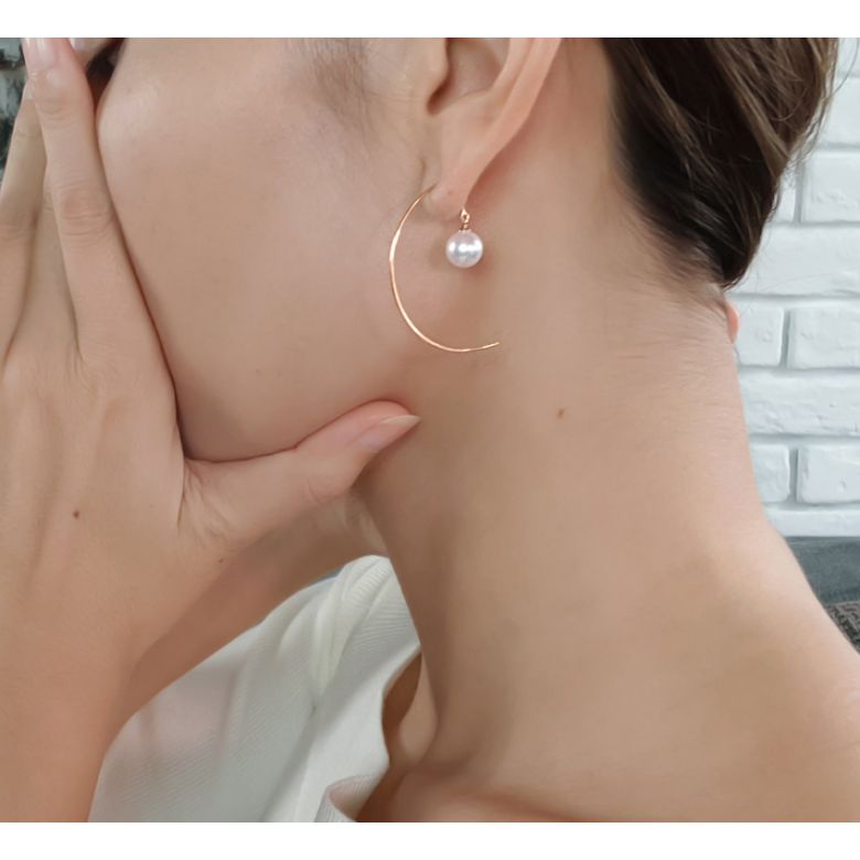 Orecchini Pendenti Simplicity - Perle Akoya Bianche - Gancetti Oro Rosa - 4