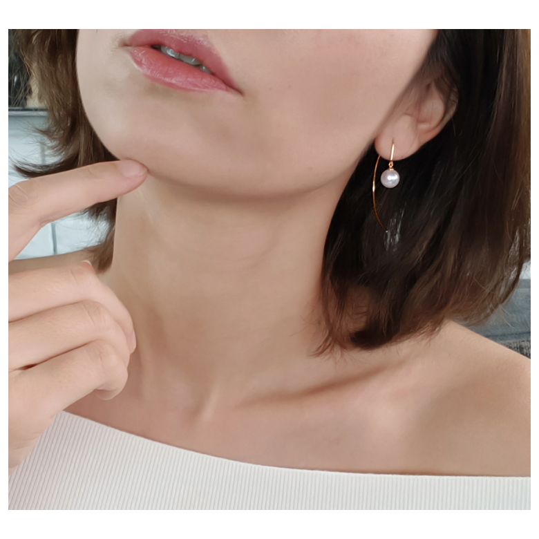 Orecchini Pendenti Simplicity - Perle Akoya Bianche - Gancetti Oro Rosa - 5