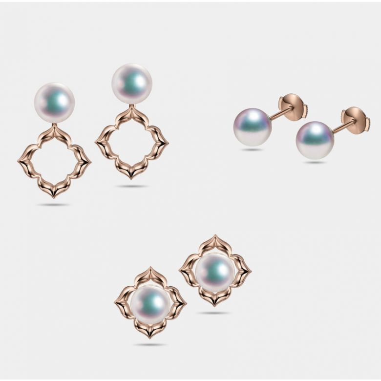 Orecchini Étoiles Filantes -  Perle Akoya Bianche Giappone & Oro Rosa - 2