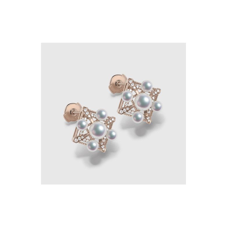 Orecchini Pendenti Voyage Stellaire - Oro Rosa, Diamanti & Perle Akoya - 4