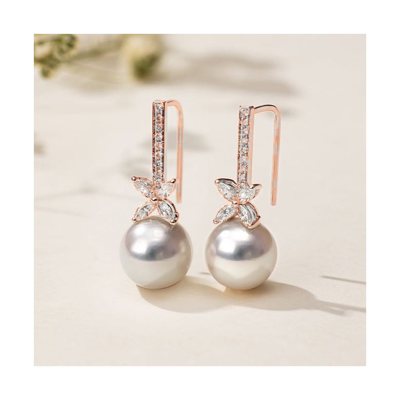 Orecchini Pendenti Symphonie Nuptiale - Perle Akoya Bianche - Gancetti Oro Rosa - 7