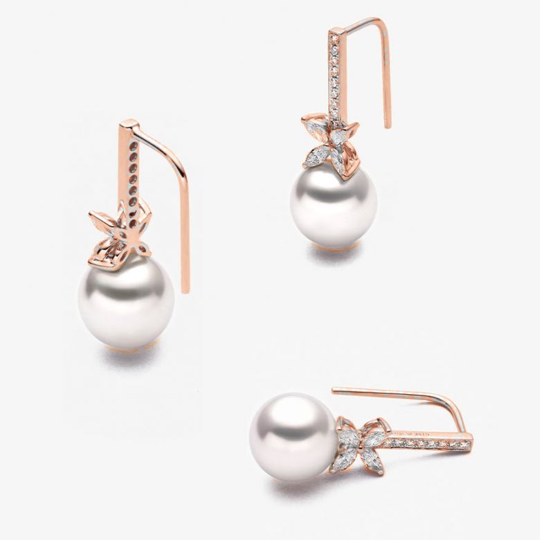 Orecchini Pendenti Symphonie Nuptiale - Perle Akoya Bianche - Gancetti Oro Rosa - 5