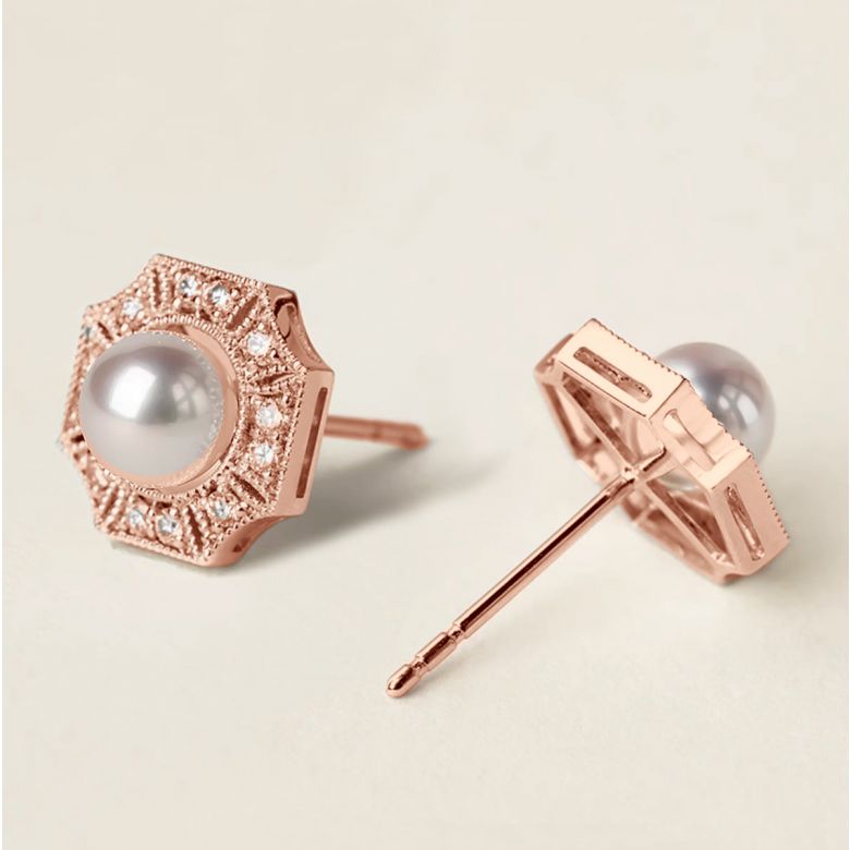 Orecchini Géométria Préciosa - Perle Akoya, Diamanti, Oro rosa - 2