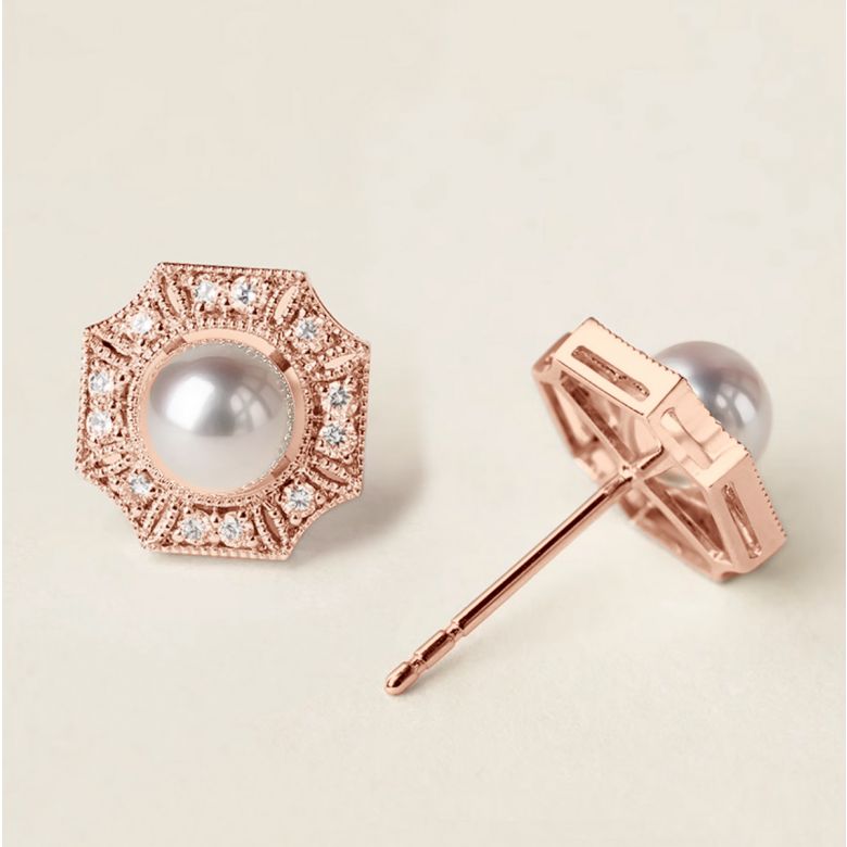 Orecchini Géométria Préciosa - Perle Akoya, Diamanti, Oro rosa - 3