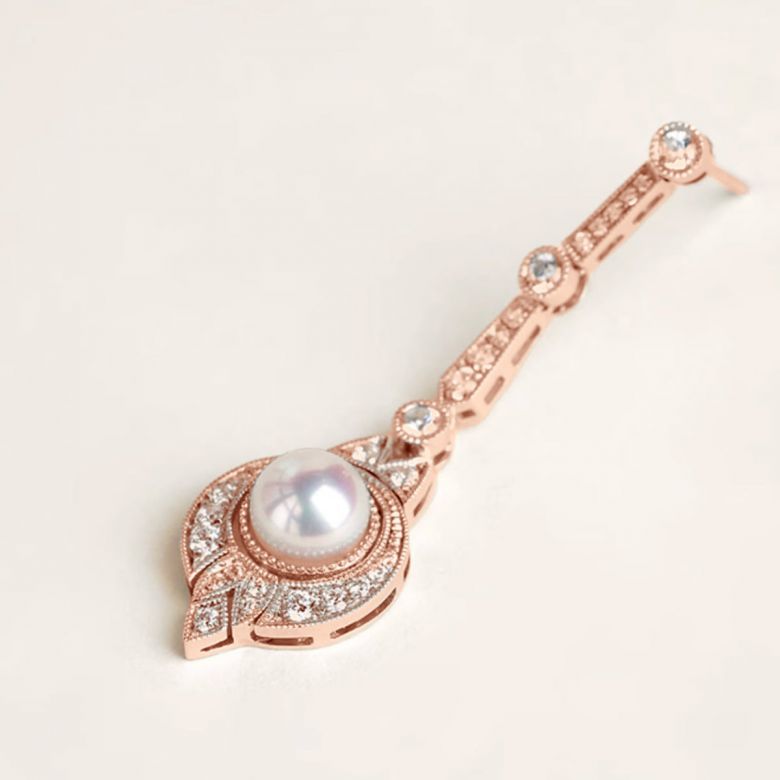 Orecchini Art Déco en Oro rosa 18 carati e perle Akoya - Géométria Préciosa - 4