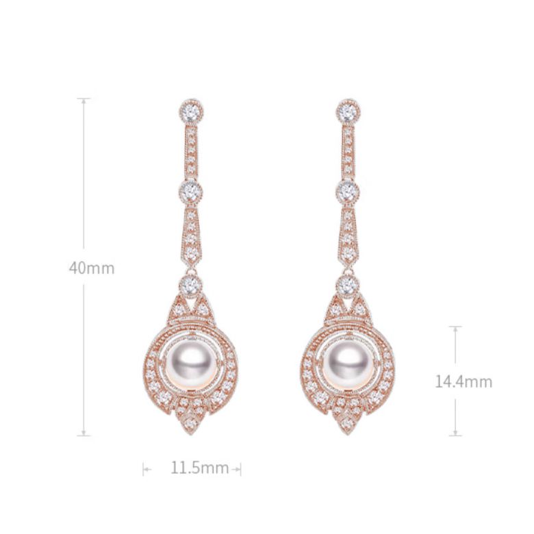 Orecchini Art Déco en Oro rosa 18 carati e perle Akoya - Géométria Préciosa - 7