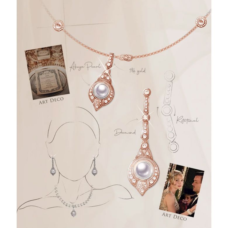 Orecchini Art Déco en Oro rosa 18 carati e perle Akoya - Géométria Préciosa - 8