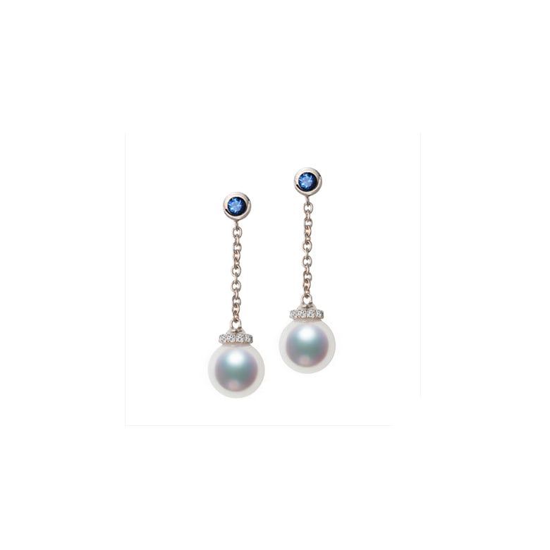 Orecchini Pendenti Daisaku Blue - Perle Akoya Bianche 7.5/8mm AAA - Farfalla Oro Rosa - 1