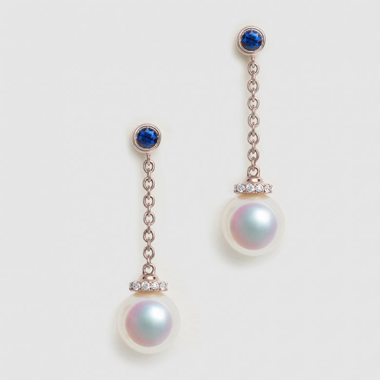 Orecchini Pendenti Daisaku Blue - Perle Akoya Bianche 7.5/8mm AAA - Farfalla Oro Rosa - 2