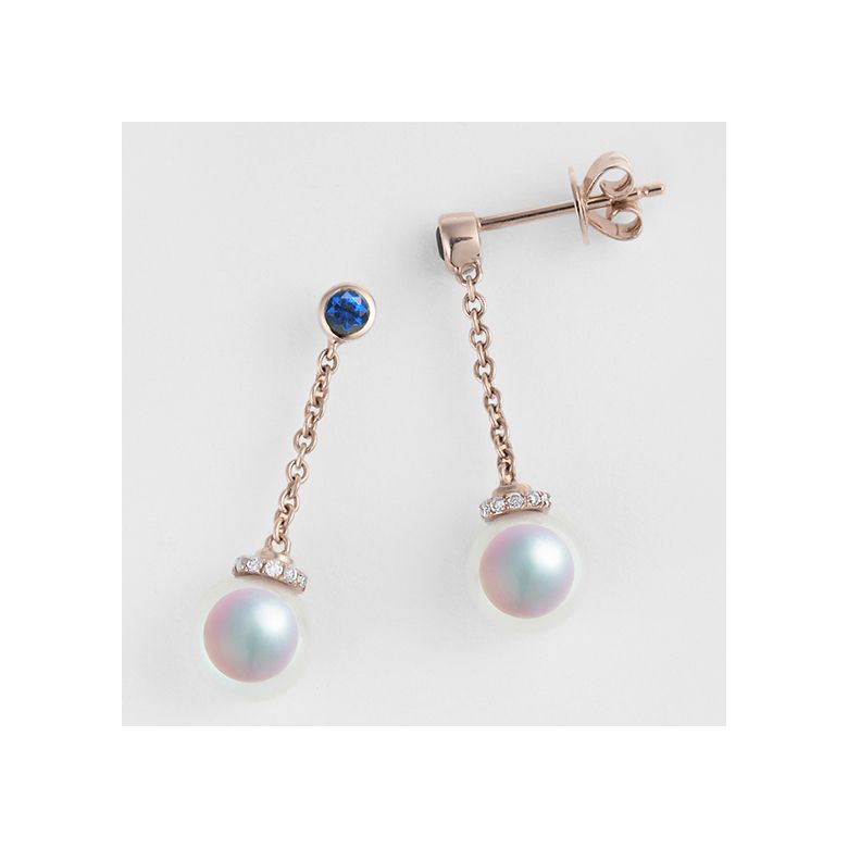 Orecchini Pendenti Daisaku Blue - Perle Akoya Bianche 7.5/8mm AAA - Farfalla Oro Rosa - 3