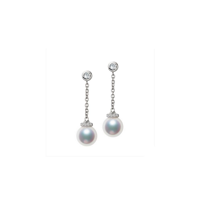 Orecchini Pendenti Daisaku - Perle Akoya Bianche 7/7.5mm AAA - Farfalla Oro Bianco - 1