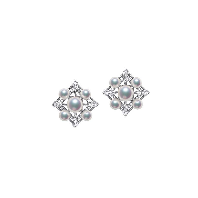 Orecchini Pendenti Voyage Stellaire - Oro Bianco, Diamanti & Perle Akoya - 1