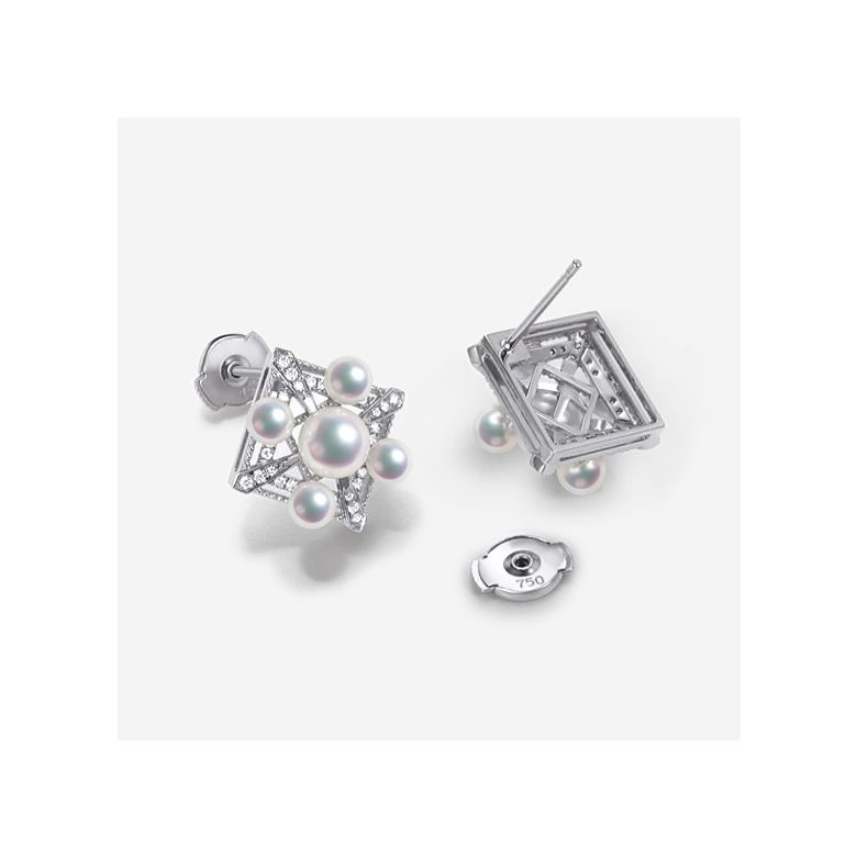 Orecchini Pendenti Voyage Stellaire - Oro Bianco, Diamanti & Perle Akoya - 3