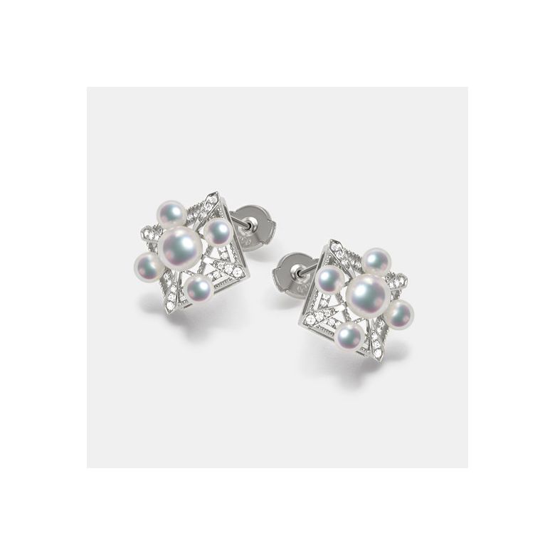 Orecchini Pendenti Voyage Stellaire - Oro Bianco, Diamanti & Perle Akoya - 5
