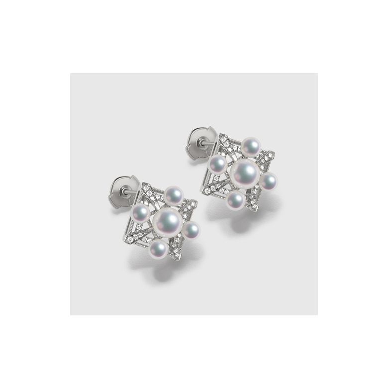 Orecchini Pendenti Voyage Stellaire - Oro Bianco, Diamanti & Perle Akoya - 6