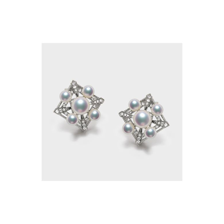 Orecchini Pendenti Voyage Stellaire - Oro Bianco, Diamanti & Perle Akoya - 9