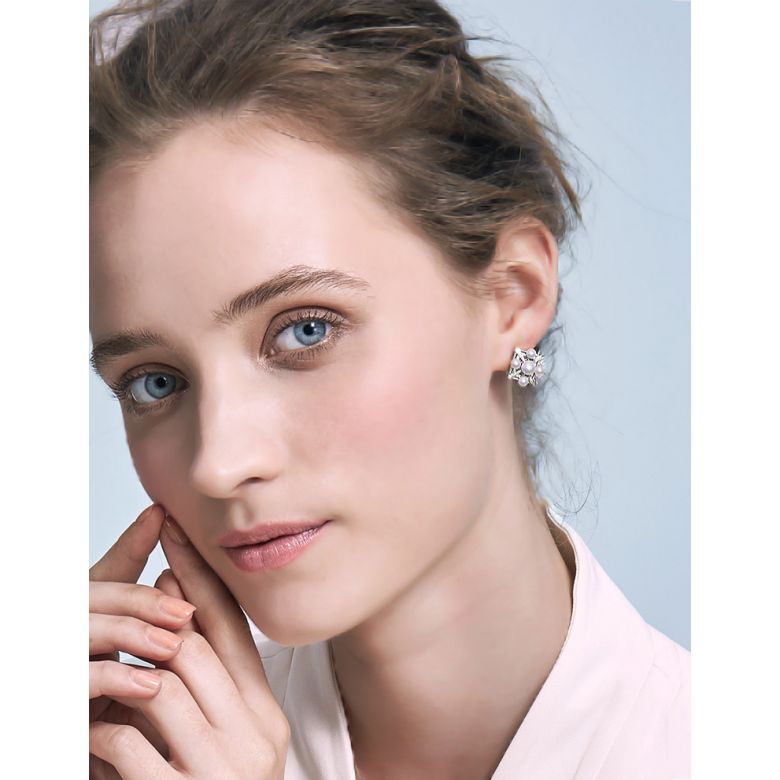 Orecchini Pendenti Voyage Stellaire - Oro Bianco, Diamanti & Perle Akoya - 2