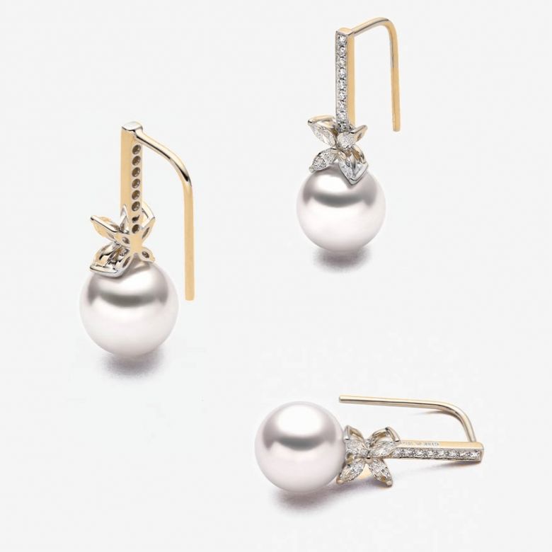 Orecchini Pendenti Symphonie Nuptiale - Perle Akoya Bianche - Gancetti Oro Giallo - 5