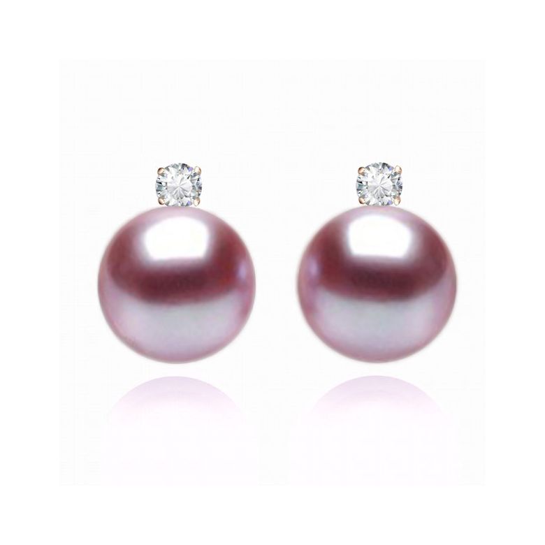 Orecchini Castelli Oro Rosa 18kt, Perla di Acqua Dolce Lavanda 9/9.5mm - 1