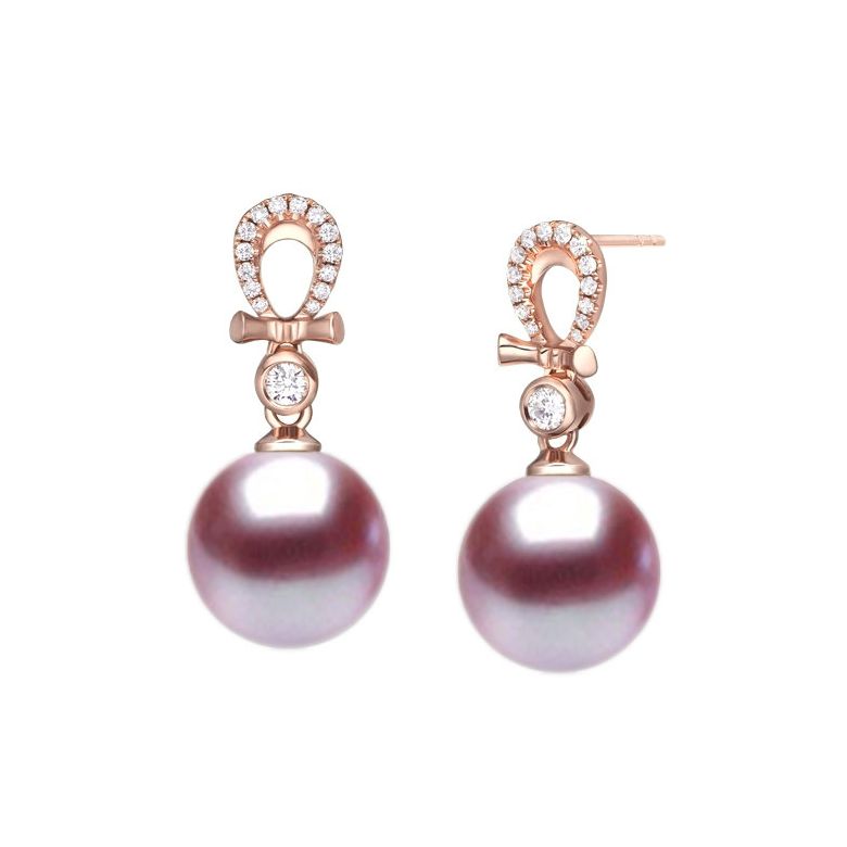 Orecchini Bambouletta Oro Rosa 18kt, Perla di Acqua Dolce Lavanda 9/9.5mm - 1
