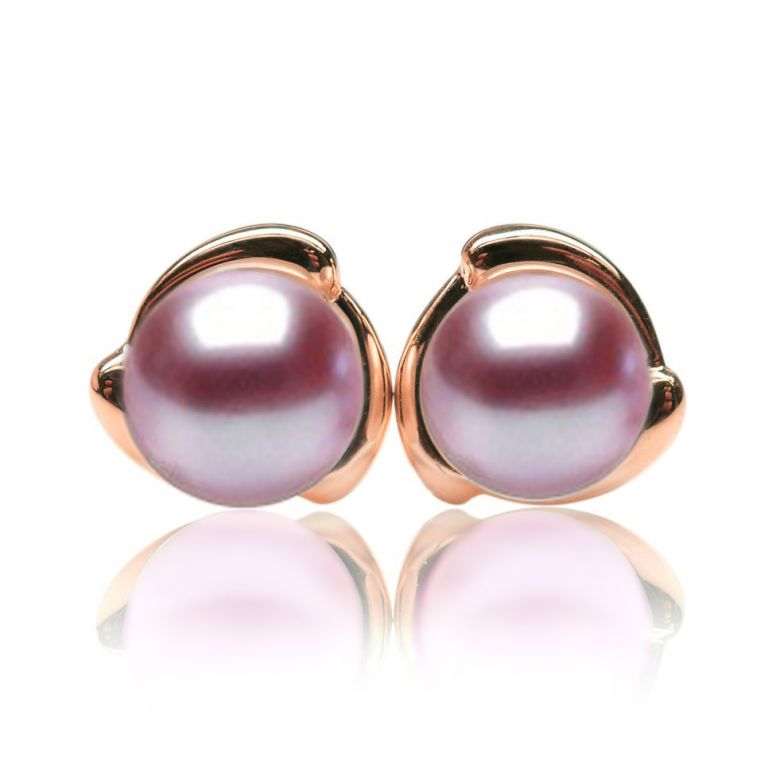 Orecchini Capello Oro Rosa 18kt, Perla di Acqua Dolce Lavanda 9/9.5mm - 1