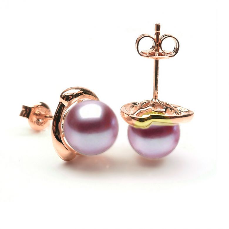 Orecchini Capello Oro Rosa 18kt, Perla di Acqua Dolce Lavanda 9/9.5mm - 2