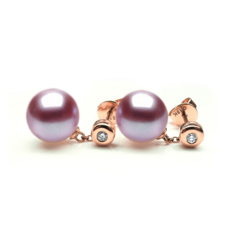 Orecchini Albrizzi Oro Rosa 18kt, Perla di Acqua Dolce Lavanda 9/9.5mm - 2