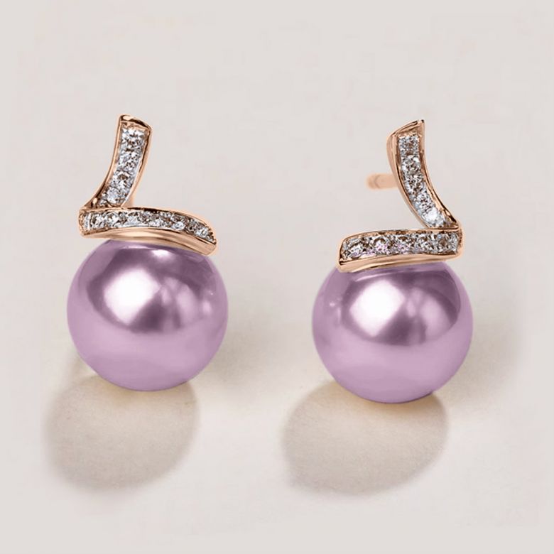 Orecchini Ondine Oro Rosa 18kt, Perla di Acqua Dolce Lavanda 10/10.5mm - 2