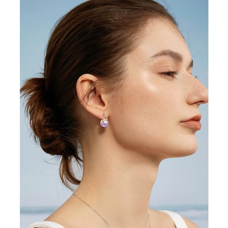 Orecchini Ondine Oro Rosa 18kt, Perla di Acqua Dolce Lavanda 10/10.5mm - 3