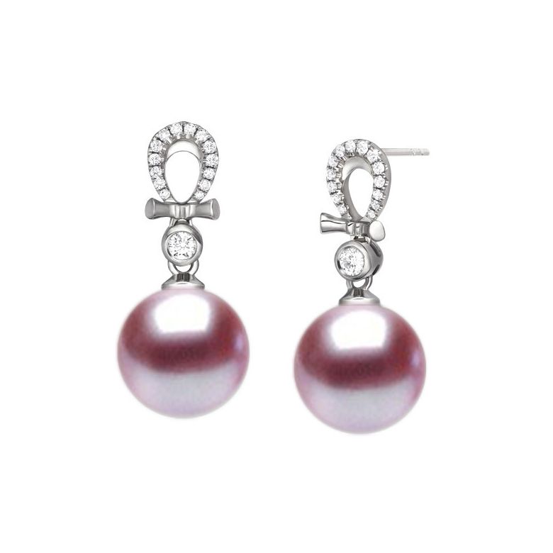 Orecchini Bambouletta Oro Bianco 18kt, Perla di Acqua Dolce Lavanda 9/9.5mm - 1