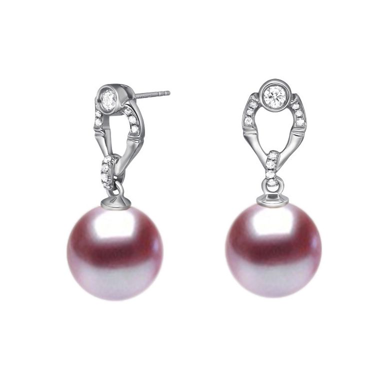 Orecchini Otatea Oro Bianco 18kt, Perla di Acqua Dolce Lavanda 9/9.5mm - 1