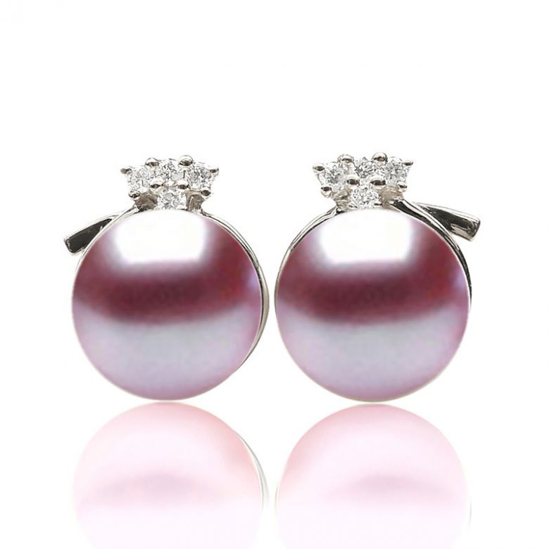 Orecchini Chapeau Demoiselle Oro Bianco 18kt, Perla di Acqua Dolce Lavanda 9/9.5mm - 1