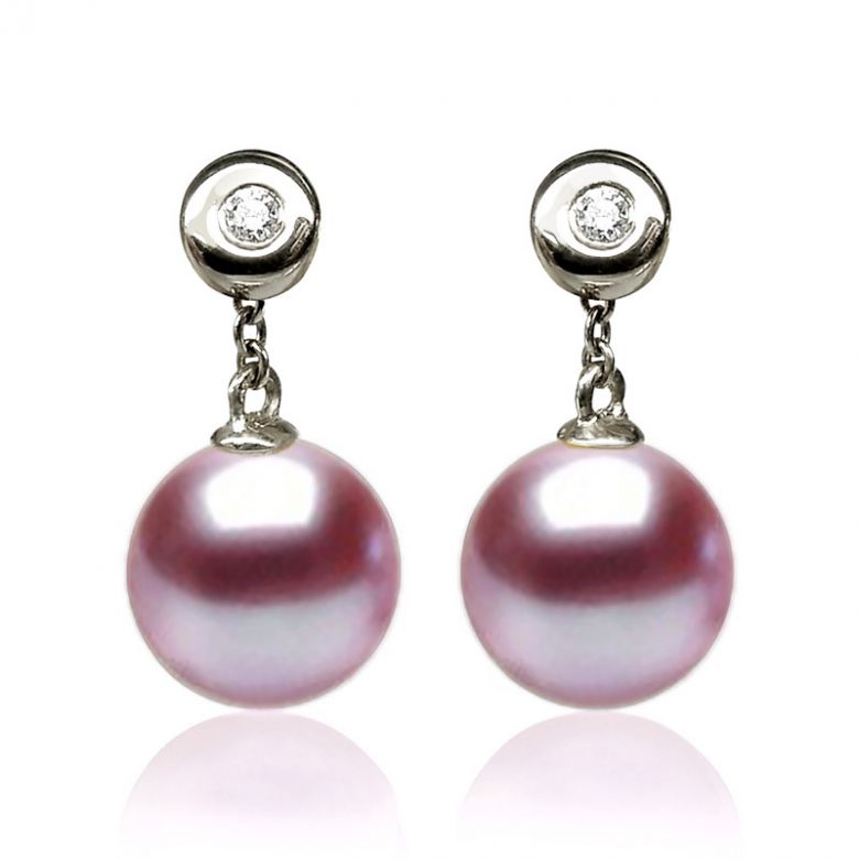 Orecchini Albrizzi Oro Bianco 18kt, Perla di Acqua Dolce Lavanda 9/9.5mm - 1