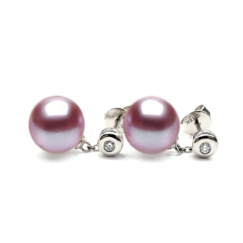 Orecchini Albrizzi Oro Bianco 18kt, Perla di Acqua Dolce Lavanda 9/9.5mm - 2