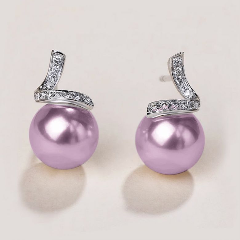 Orecchini Ondine Oro Bianco 18kt, Perla di Acqua Dolce Lavanda 10/10.5mm - 2