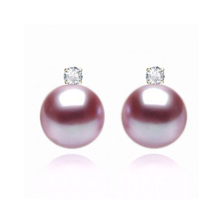 Orecchini Castelli Oro Giallo 18kt, Perla di Acqua Dolce Lavanda 9/9.5mm - 1