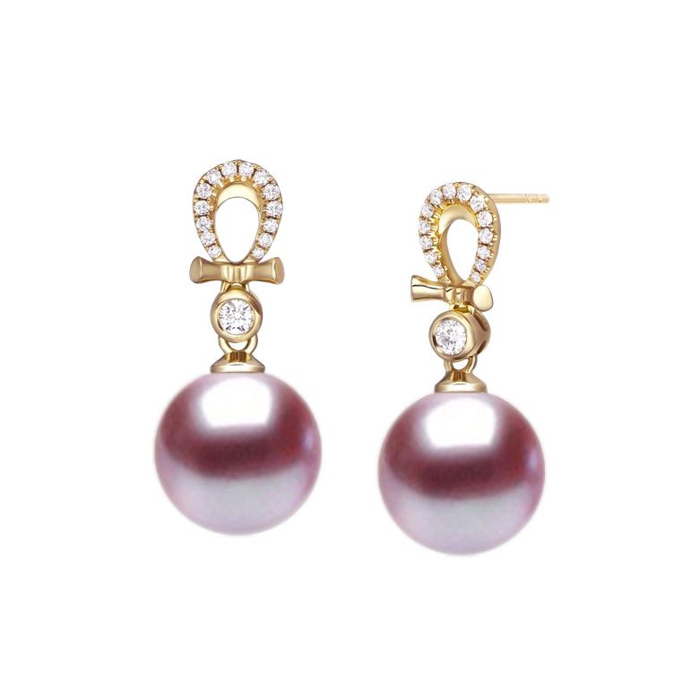Orecchini Bambouletta Oro Giallo 18kt, Perla di Acqua Dolce Lavanda 9/9.5mm - 1