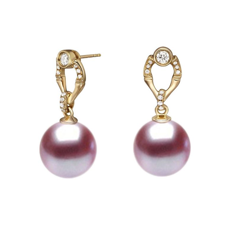 Orecchini Otatea Oro Giallo 18kt, Perla di Acqua Dolce Lavanda 9/9.5mm - 1